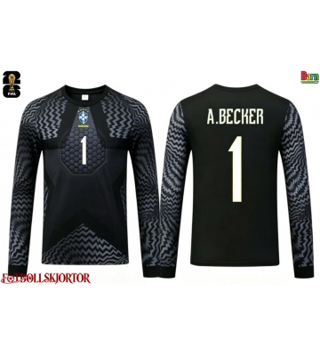 Brasilien Alisson Becker #1 Målvakt Hemmakläder Barn VM 2026 Långärmad (+ Korta byxor)